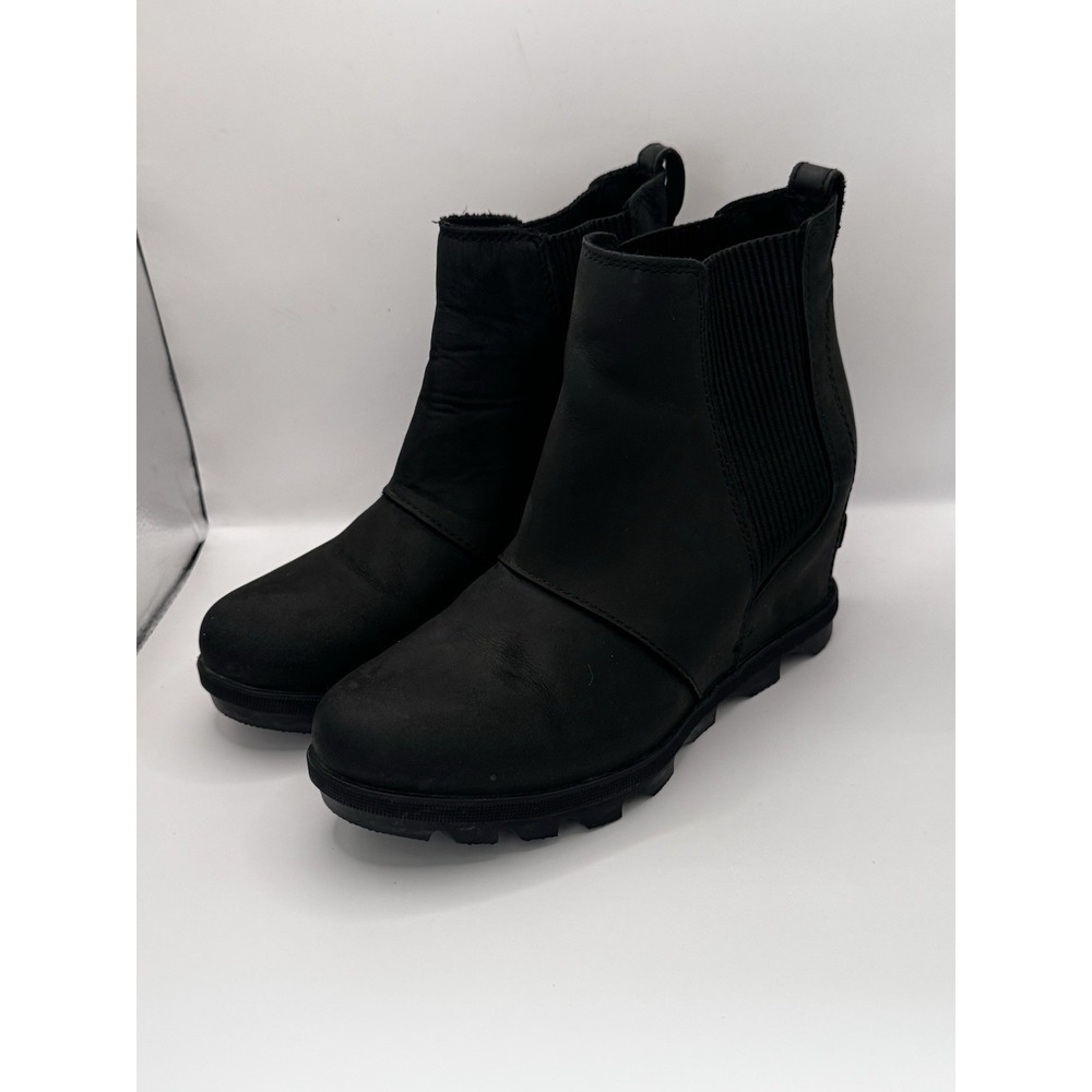 Sorel Joan of Arctic Wedge II Chelsea Boot Black Leather Women's Size 6.5 NL3022